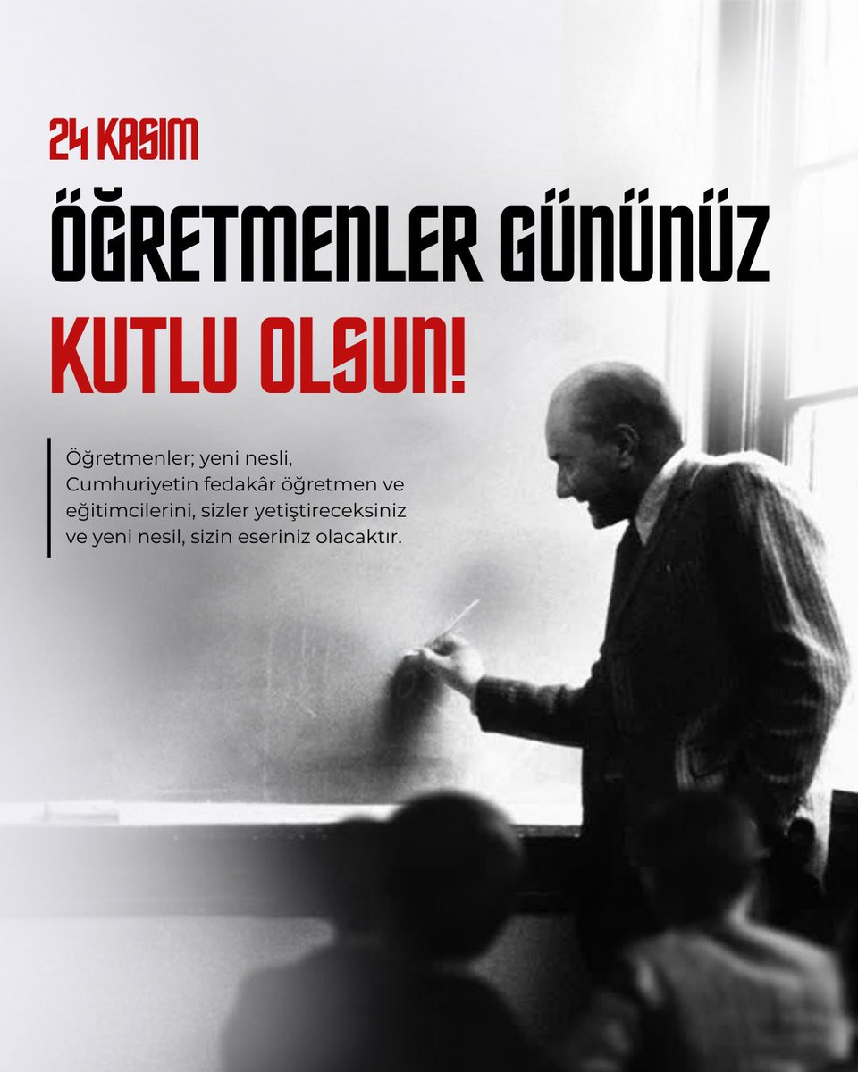 Başta Başöğretmenimiz Gazi Mustafa Kemal Atatürk olmak üzere, tüm öğretmenlerimizin Öğretmenler Günü’nü saygı ve minnetle kutluyorum.

Atatürk’ün “Öğretmenler! Yeni nesil sizin eseriniz olacaktır.” sözü, bugün hâlâ yolumuzu aydınlatıyor. Çünkü biliyoruz ki; çocuklarımız onlara,