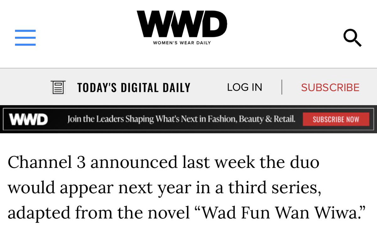 สื่อระดับโลกอย่าง WWD ที่ทั่วทั้งวงการแฟชั่นต้องรู้จัก ได้เขียนปิดท้ายว่า

“ช่อง 3 ประกาศเมื่อสัปดาห์ก่อนว่า หลิงออม จะกลับมาร่วมงานกันอีกครั้งในซีรีส์เรื่องที่ 3  ซึ่งดัดแปลงจากนวนิยายไทยเรื่อง “วาดฝันวันวิวาห์” 

LINGORM STARS IN DIOR
#LingOrmDiorAmbassador
#LingOrm #Dior