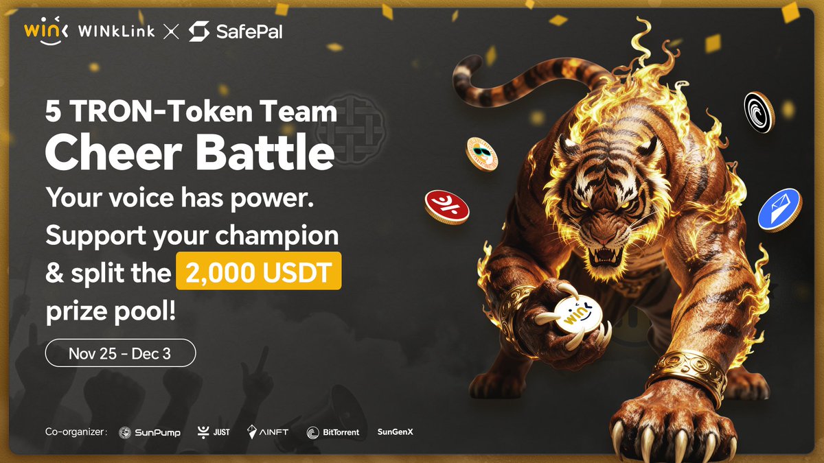WinkLink_Oracle's tweet image. 🔥The TRON Five-Token Trading Battle is in full swing! 🔥

🚀Support your favorite squad and join the event for a chance to share the 2000 USDT prize pool.

💥How to participate:
1️⃣Follow @WinkLink_Oracle @justinsuntron @iSafePal
2️⃣Like and repost this post
3️⃣Comment: “I support…