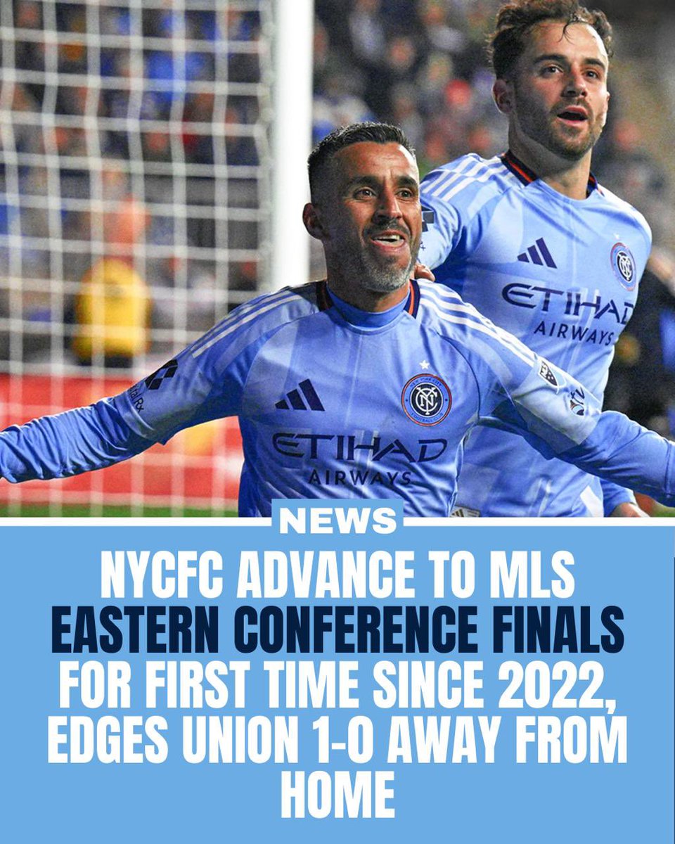 jonathanmak23's tweet photo. NYCFC make the Eastern Conference finals for the first time since 2022, beating Philadelphia Union 1-0 @ Subaru Park.
#amny #amnysports #nycfc #mls #mlsplayoffs #easternconferencefinals https://t.co/VMS4G7AdWQ