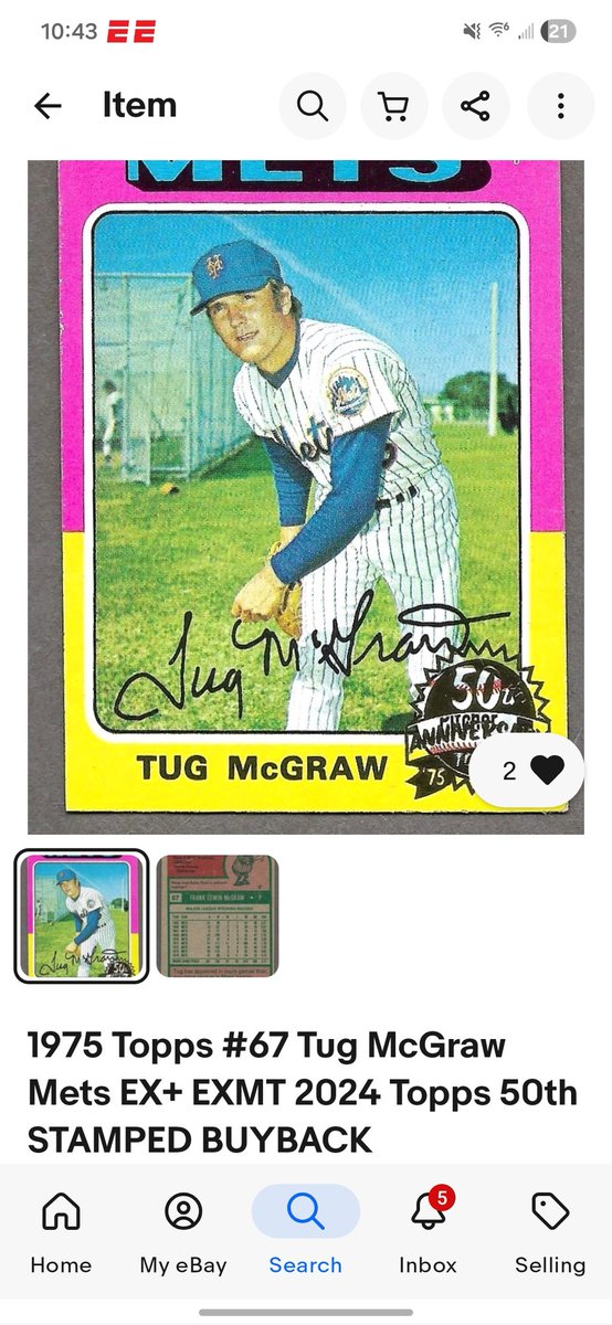 I am working on the 2024 heritage buyback 75 topps Mets team set..
I need Seaver, Torre, Tug McGraw, Hank Webb and Ron hodges as the last 5..  here is the Tug for reference