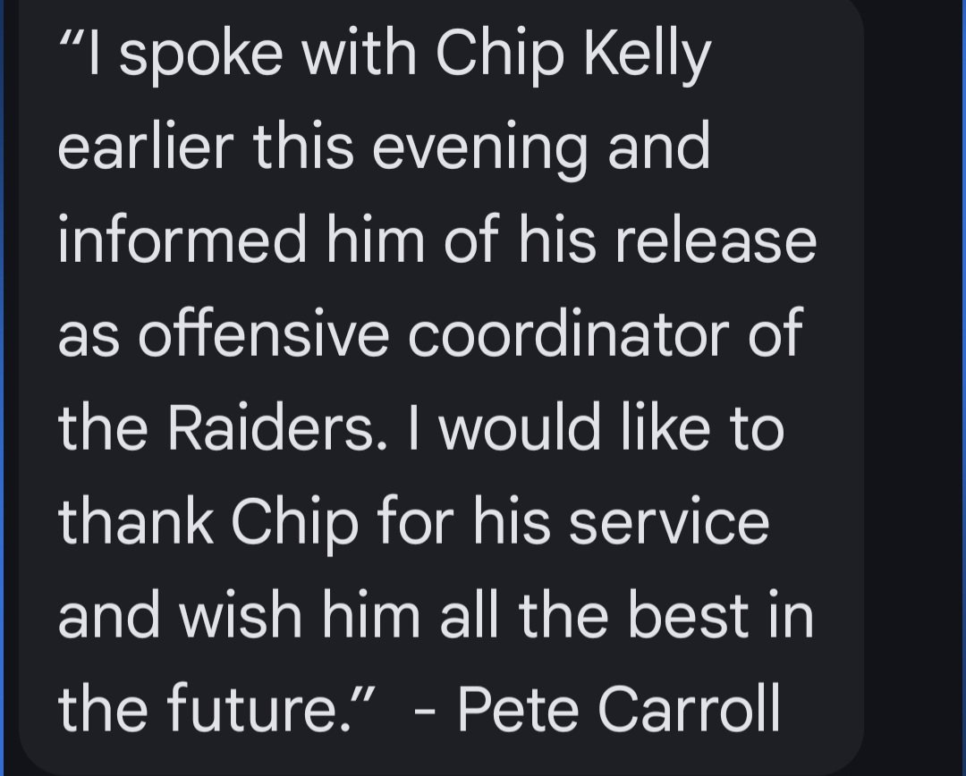 #Raiders relieve Chip Kelly of duties as offensive coordinator...