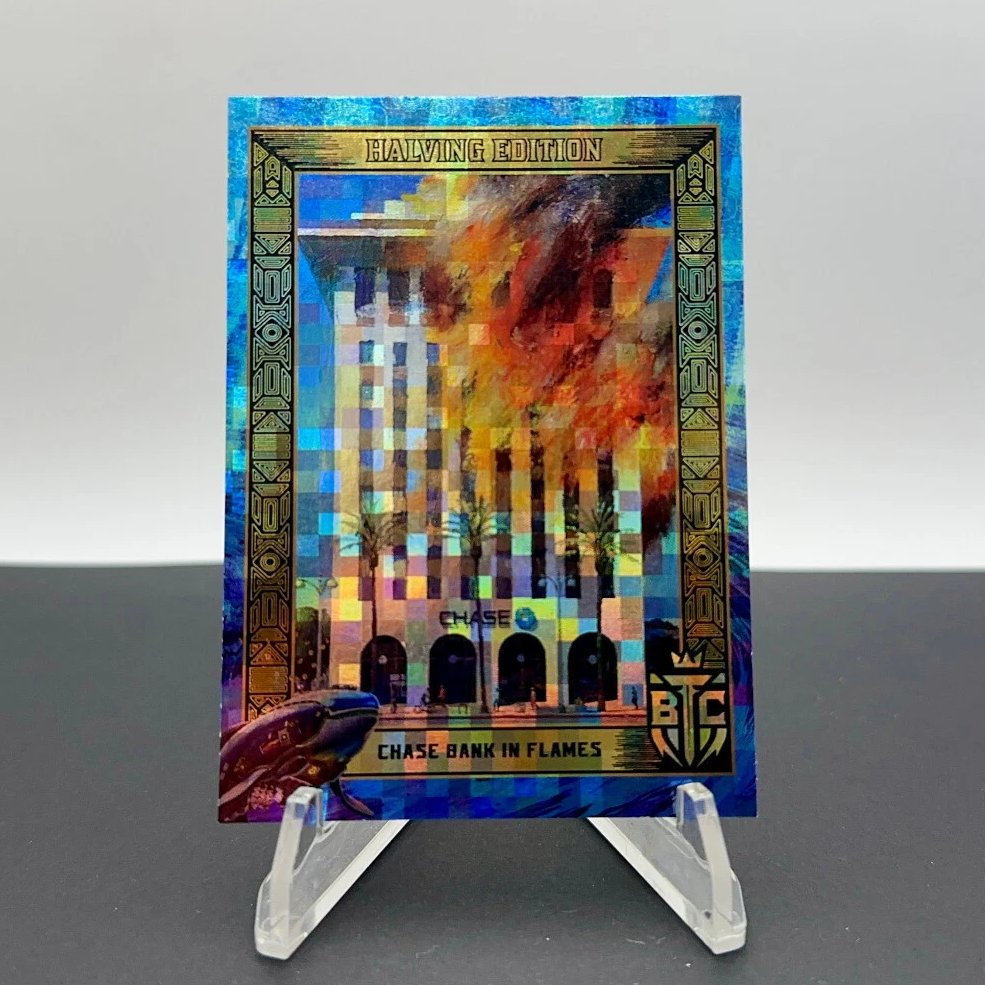 TheCoinDad's tweet image. Hey @jackmallers remember when I gave you the pack of @btc_cards? Hopefully you pulled a nice hologram from it? Ironically they also make a Chase Bank on fire Bitcoin card, lol. Let me know if you interested in getting one to put in that framed Chase letter. Myself and the CEO