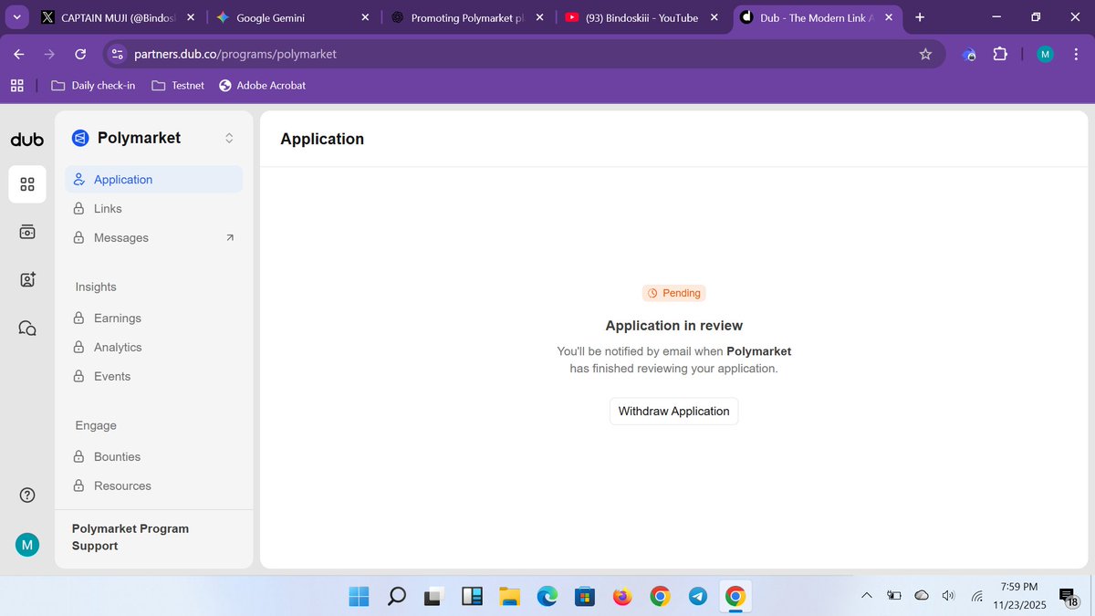 just applied for the <a href="/Polymarket/">Polymarket</a>  affiliate

let the work begin