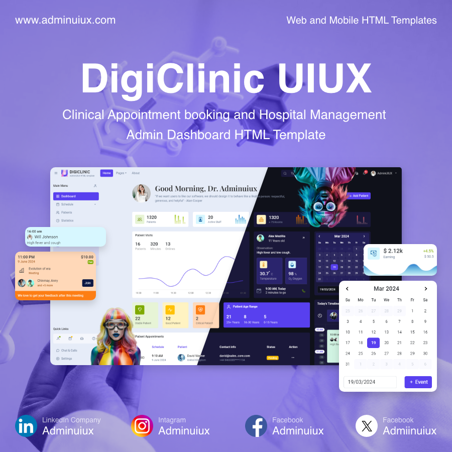 Admiinuiux's tweet image. zurl.co/FUkjR

Digital Clinic - Hospital Management - Medical Software - Healthcare AdminUIUX Bootstrap themes and HTML templates #BootstrapThemes #HTMLTemplates #AdminDashboard #UIUX #Frontend #WebDesign
