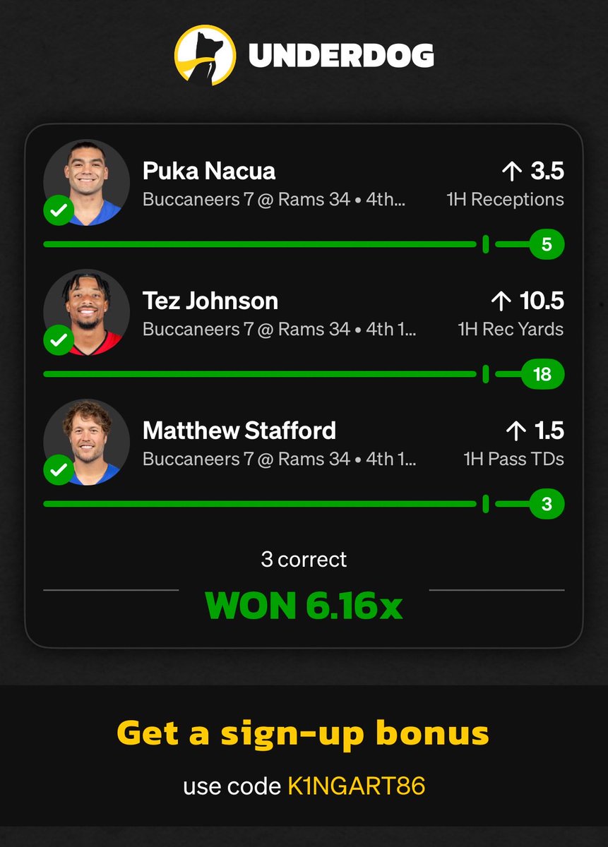 A little Recap of the Last Couple Days

ALL-FREE ALL-WAYS on my page

✅+42,500✅ Streak Pick 10 CashOut

✅+4880✅ 8 Pick Parlay

✅+1150✅ 5 Pick Parlay

✅+600✅ 3 Pick Parlay

✅ 75%+ Record on Straight Bets

NBA NHL NFL it doesn’t matter

Everything on Record

TAPP In &amp; Win