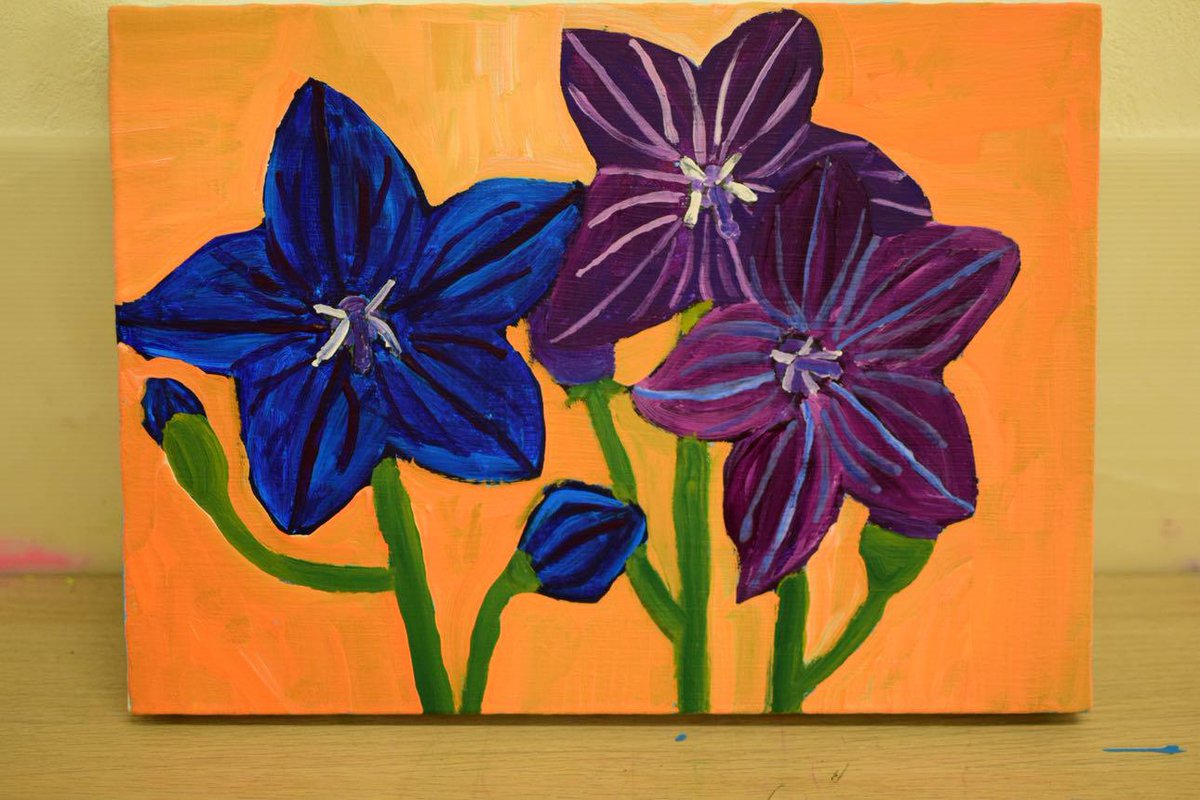 花 #桔梗 #キキョウ #水仙 #スイセン #タンポポ アクリル絵画