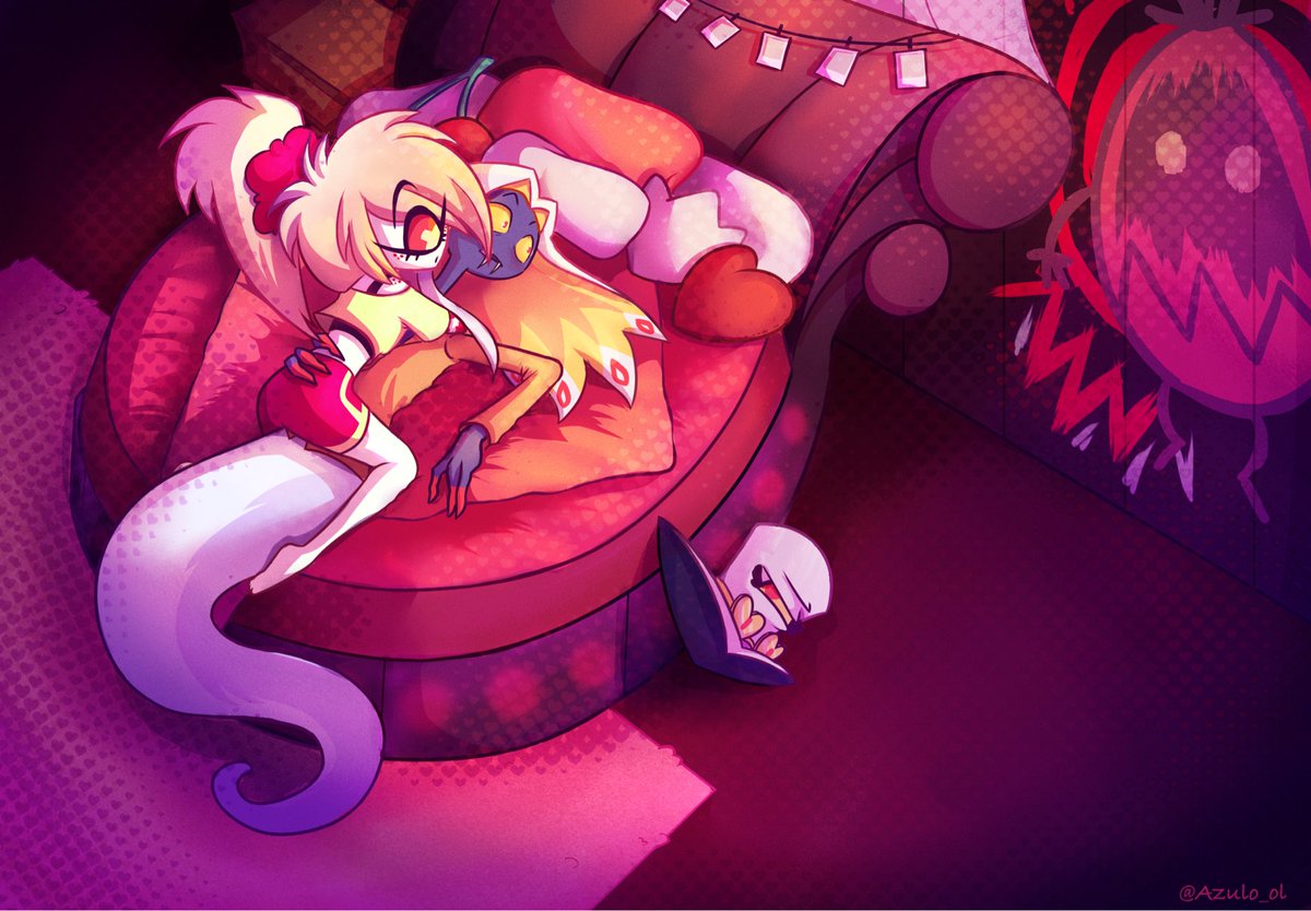 Azulo_ol's tweet image. I do wonder how he’d react to her room decor 🍒🐍
#hazbinhotelseason2 #cherrisnake