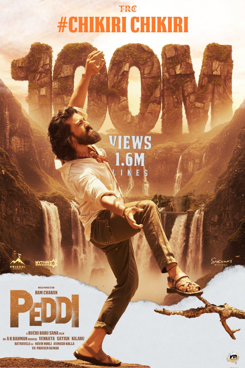 TweetRamCharan's tweet image. BOOMMM 💥💥💥💥💥
And It&apos;s 1️⃣0️⃣0️⃣ MILLION+ Views for #ChikiriChikiri in 16 Days ❤️‍🔥

#Peddi Wave Across the Nation &amp;amp; Beyond Boundaries Begins.

@AlwaysRamCharan @arrahman @BuchiBabuSana #JanhviKapoor