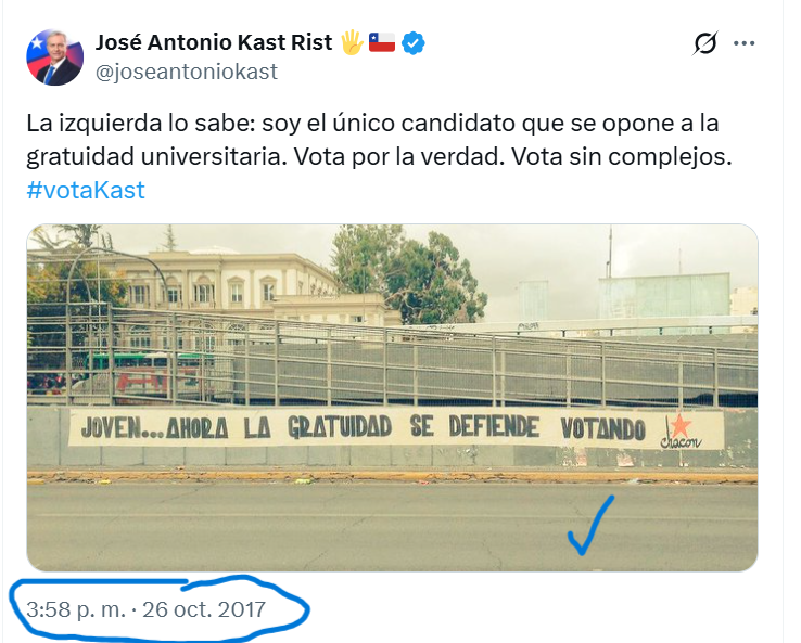 PiensaPrensa's tweet image. Kast:  &quot;Soy el único candidato que se opone a la gratuidad universitaria&quot; (2017)

-El año 2023, el Hijo de José Antonio Kast postuló a beca para estudiar gratis en el extranjero. Gratis con fondos estatales
José Antonio Kast Adriasola, abogado de 28 años, postuló a la Beca Chile…