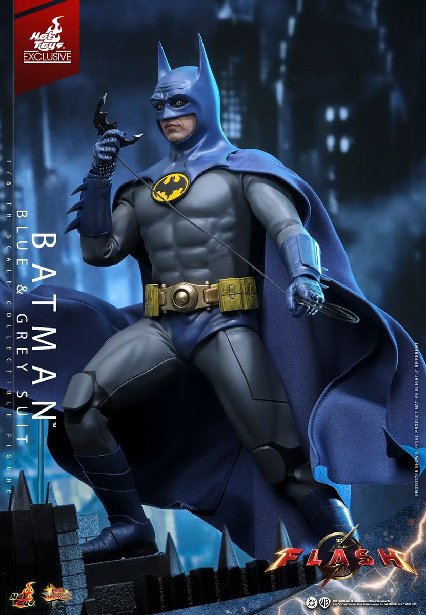 TheFilmJunkee's tweet image. Wait...Hot Toys is releasing a figure of Michael Keaton&apos;s Batman in the blue and grey batsuit, and the Batman 89 emblem??? 😱