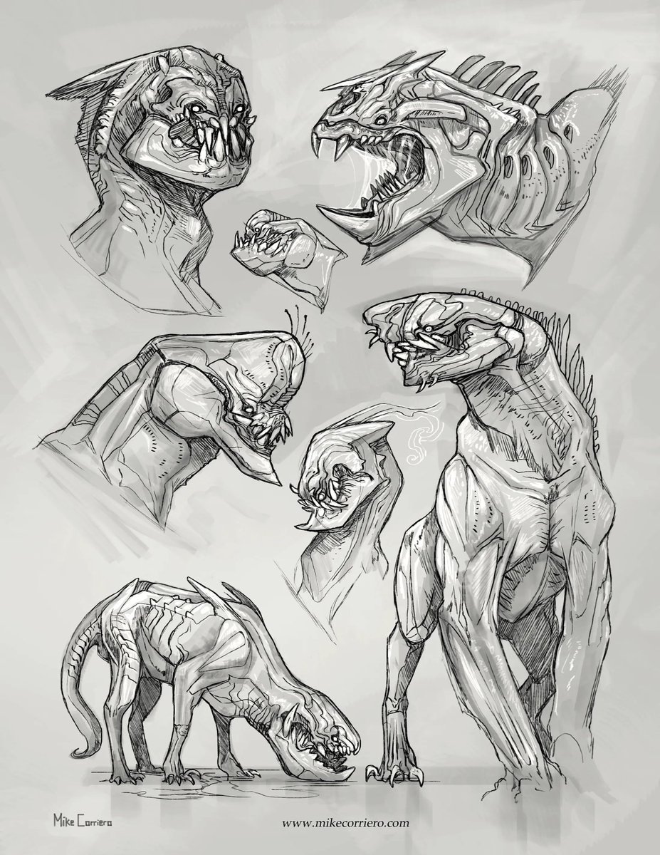 CreatureDesigns's tweet image. This concept started from a rough linework unfinished sketch… then a muscle chart and a final in pose in environment. MikeCorriero.com Gumroad.com/MikeCorriero