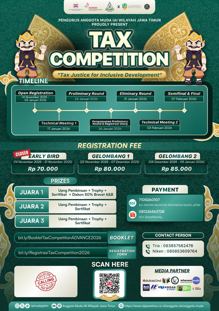 📢Anggota Muda IAI Wilayah Jawa Timur Proudly Present📢

OPEN REGISTRATION
✨ ADVANCE 2026 ✨

Tax Competition are open now! Go check our timeline

🔖 Registration &amp; Booklet:
linktr.ee/ADVANCE2026  

#ADVANCE2026
#IAIMUDAJATIM
#MUDABERANIBERINTEGRITAS