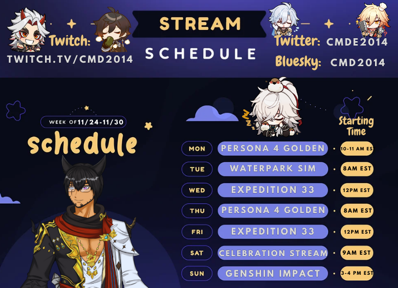 Cmde2014's tweet image. NEW GAME UNLOCKED FOR THIS WEEK! We&apos;ll be starting Expedition 33 this week, along with continuing persona 4 golden and having my celebration stream this Saturday! Had to have some earlier days due to scheduling but ARE Y&apos;ALL READY TO FINISH OFF THE FIRST MONTH OF THE STREAMATHON?