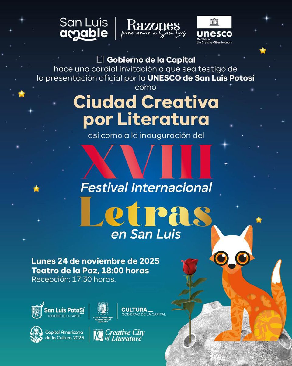 vuelomagazine1's tweet image. #NoticiasSLP | MAÑANA INICIA EL XVIII FESTIVAL INTERNACIONAL LETRAS EN SAN LUIS
#SLP Las actividades comenzarán en punto de las 17:00 horas con la conferencia “Afuera nos esperan las formas del lenguaje”
@SLPMunicipio 
vuelomagazine.com.mx/manana-inicia-…