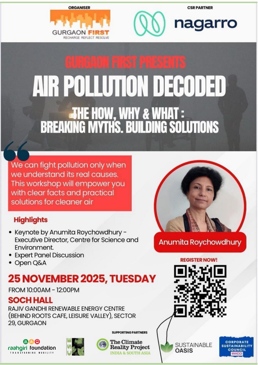 Raahgiri_Fdn's tweet image. With hazardous #AQI levels, #conversations around air #pollution have never been more urgent. With @Gurgaon_First, we are getting together for a #workshop tomorrow to discuss the causes of #airpollution, &amp;amp; and understand the real potential and practical #solutions to fight it.…