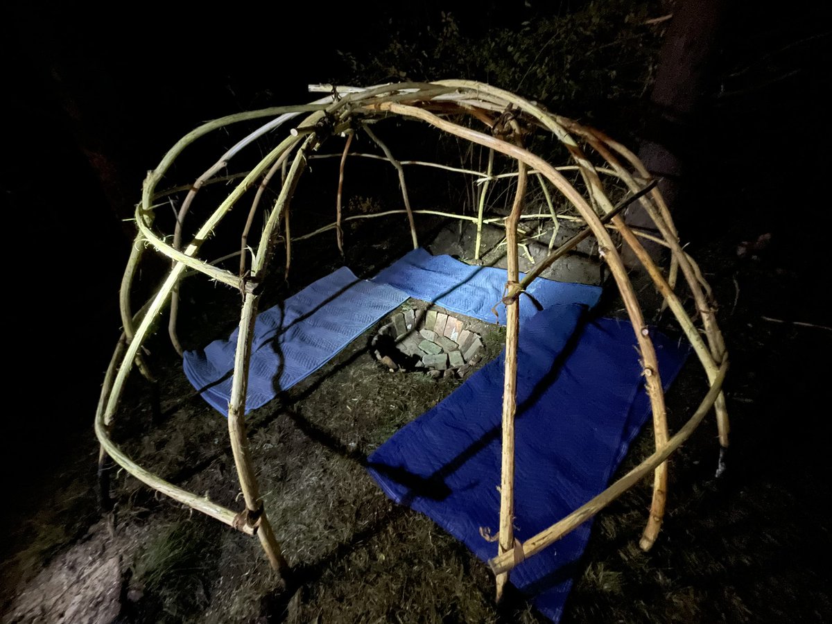 CryptoSignCo's tweet image. Built a sweat lodge today from willow trees and leather.