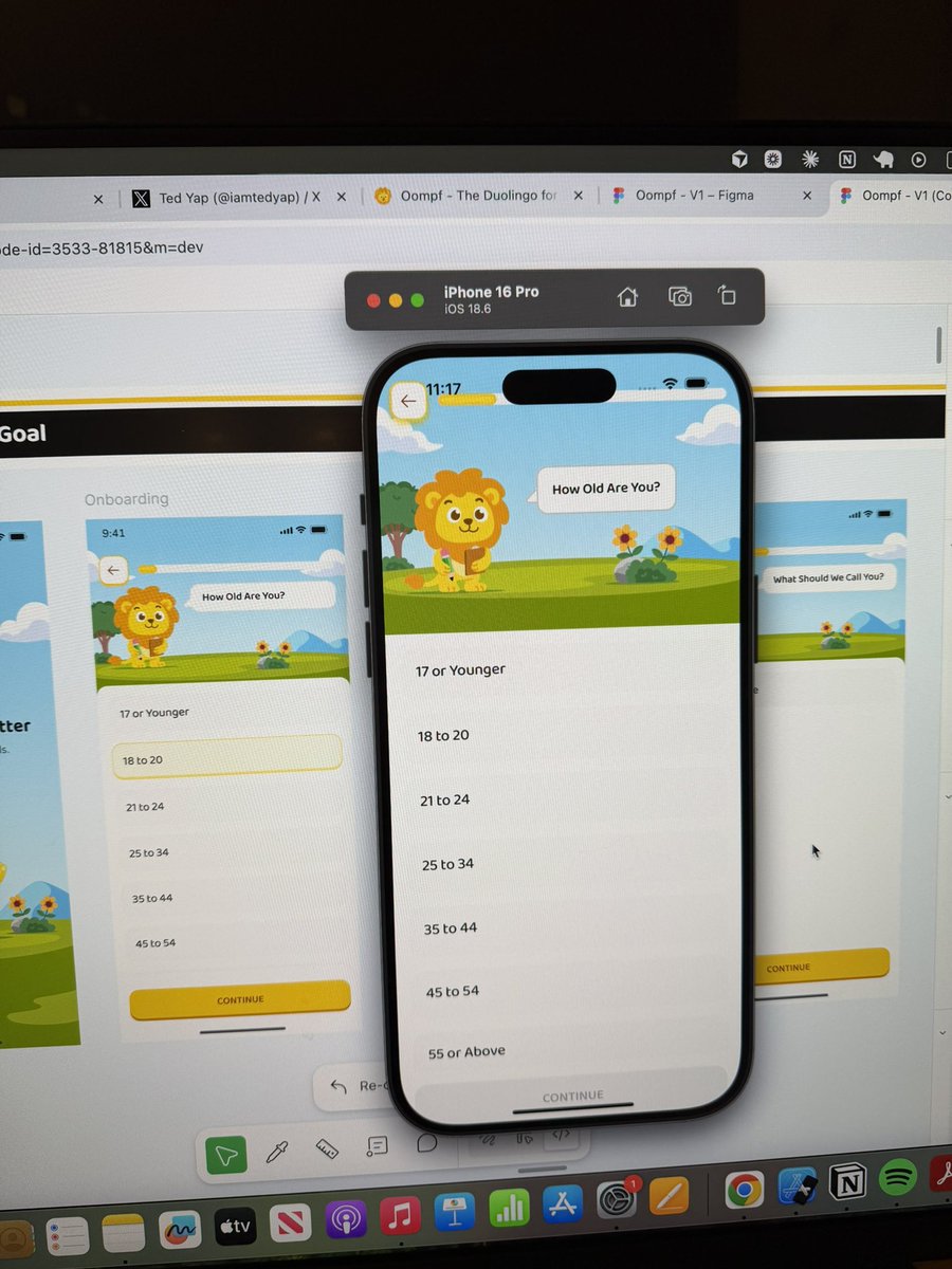iamtedyap's tweet image. day 22 of building @oompf_app, the duolingo for learning how to speak confidently, whether it&apos;s for interviews, presentations, or everyday convo

still working on onboarding. so tempting to just export a png background but i don’t think i’m supposed to do that for these assets?