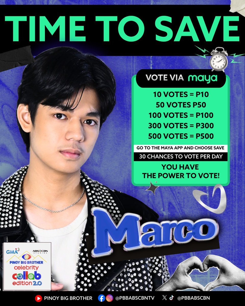 Vote to save MARCO with Maya! ✨🏠

Nasa inyong mga kamay kung sino nga ba ang mga dapat pang manatili sa loob ng Bahay Ni Kuya! ❤️

How to vote via Maya 📲
1. Download the Maya app (it’s FREE)
2. Cash in before voting
3. Tap the PBB Icon
4. Choose the PBB Housemate you want to