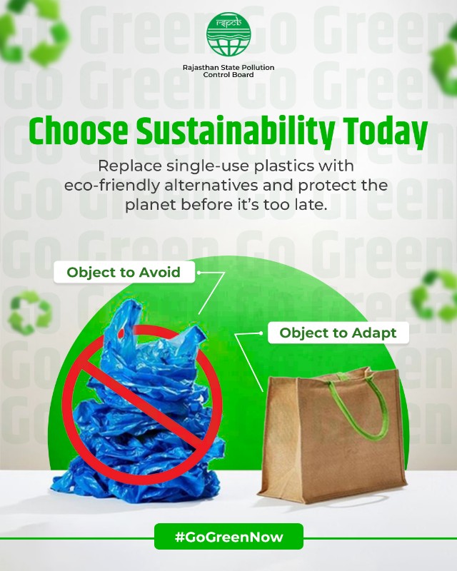 RSPCB_official's tweet image. Replace single-use plastics with eco-friendly alternatives and make a conscious choice to protect our planet.