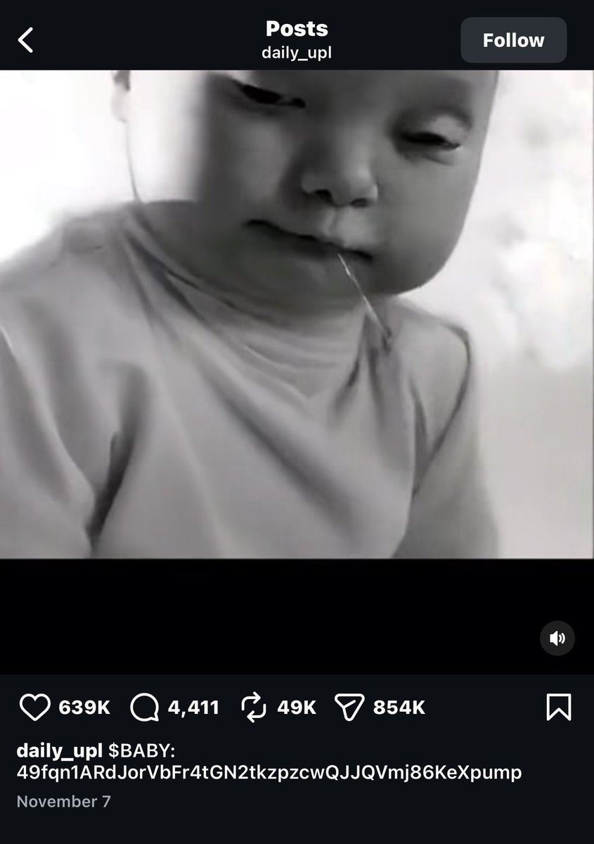 originalpump's tweet photo. So the real Instagram who created the $baby ai video launched his own coin and even put the ca on the original post 🫣

49fqn1ARdJorVbFr4tGN2tkzpzcwQJJQVmj86KeXpump https://t.co/CNpUlhUAWM