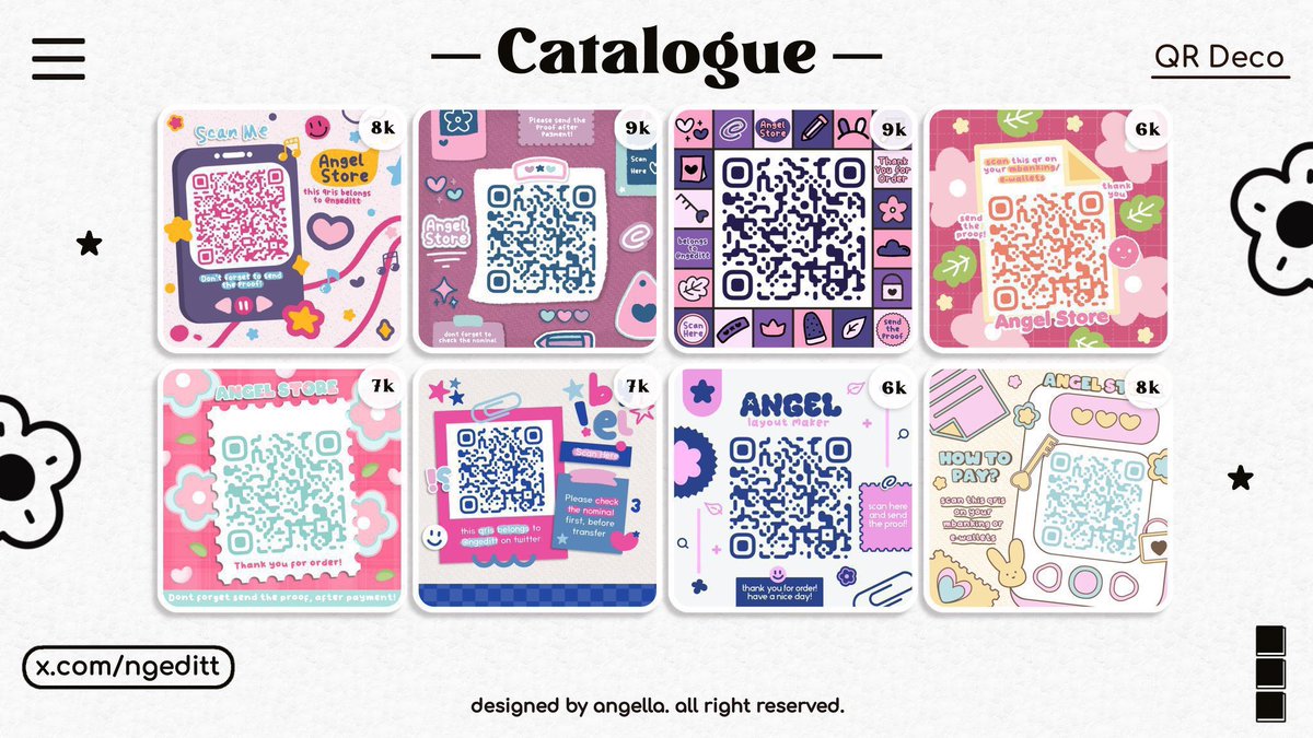 ngeditt's tweet image. help rt! thank you ── .✦ make your qris payment more stylish! qris deco / qr deco by el can be recolored to fit your style. price starts 5k-15k. hmu on dm for order!⋆｡𖦹°‧★

#zonauang #zonaba