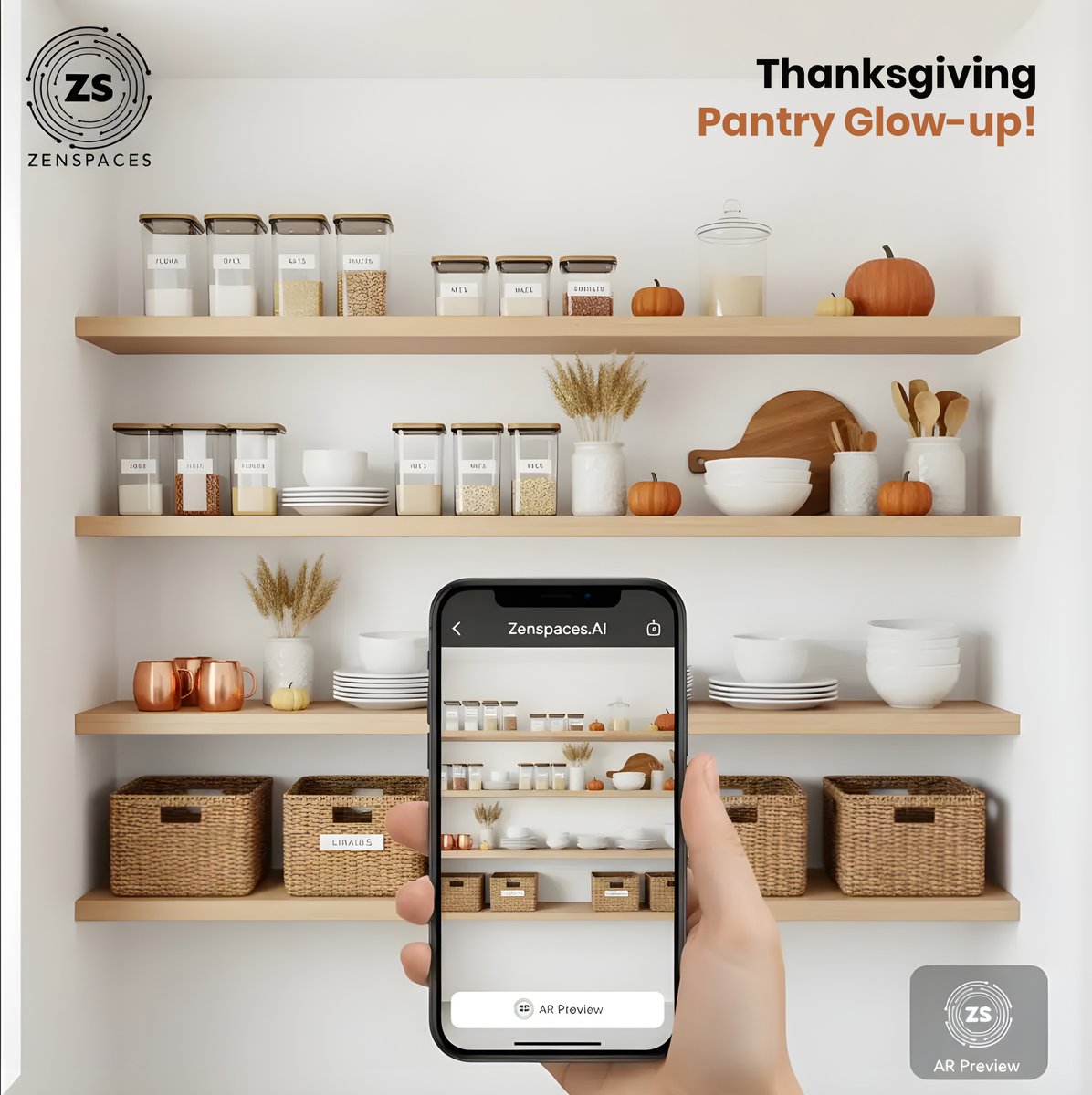 zenspacesai's tweet image. An organized pantry wall = confident holiday hosting.
🎉 Zenspaces.AI lets you visualize the perfect layout in AR. 
Download now and get ready to entertain.
 #ZenspacesAI #PantryOrganization #HostingTips #HomeDecor