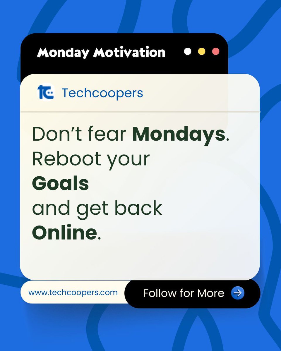 techcoopers's tweet photo. Mondays aren’t obstacles—they’re fresh starts. Reset, refocus, and get back online! ⚡💙
#mondayvibes #motivationmonday #startstrong #weeklyboost #inspiredaily #techcoopers
Powered by: Selectiva systems,Inc. https://t.co/c7jmjHGzJG