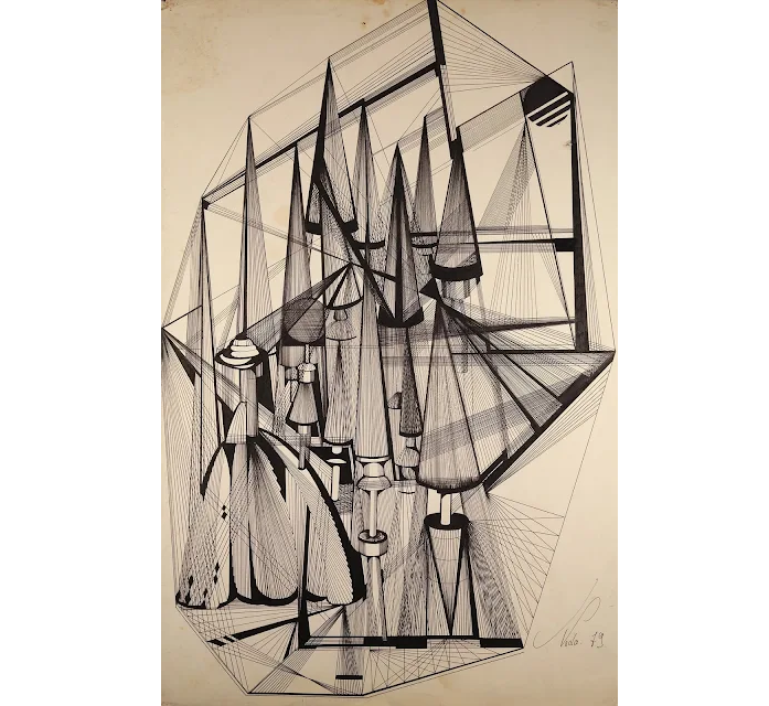 nhowaizi's tweet photo. Neda Howaizi. Cônes, dessin à l'encre, 1979 - 31 x 48 cm https://t.co/o2AVGyLdvH https://t.co/03skKRCVHF