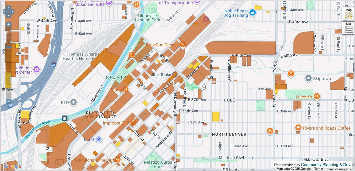 BuildUpDenver's tweet photo. PROPOSED
Walnut &amp; Downing Street, #Denver 80205
6-story, oblong-shaped affordable housing development would replace a warehouse and add new pedestrian infrastructure within steps of 38th and Blake Station. 49 homes (89 beds) w/ 11 veh &amp; 40 bike parking spots https://t.co/qMtoopCJY6