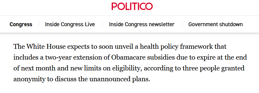brent_e_trader's tweet image. 🚨BREAKING NEWS: White House rumored to be supportive of extending ACA subsidies for 2 years.

$UNH $ELV $CI $CVS $HUM $MOH $OSCR $SPY $CNC