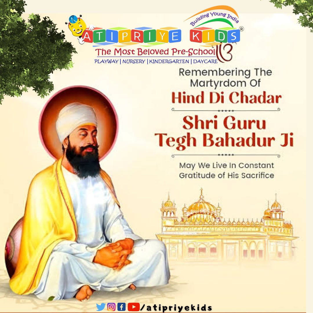 atipriyekids's tweet photo. Remembering the supreme sacrifice of Guru Tegh Bahadur Ji — a true protector of humanity.
#GuruTeghBahadurJi #ShaheediDivas #SupremeSacrifice #SikhHistory #GuruTeghBahadur #Respect #Humanity #Courage #atipriyekids https://t.co/ZaLZgwi1rO