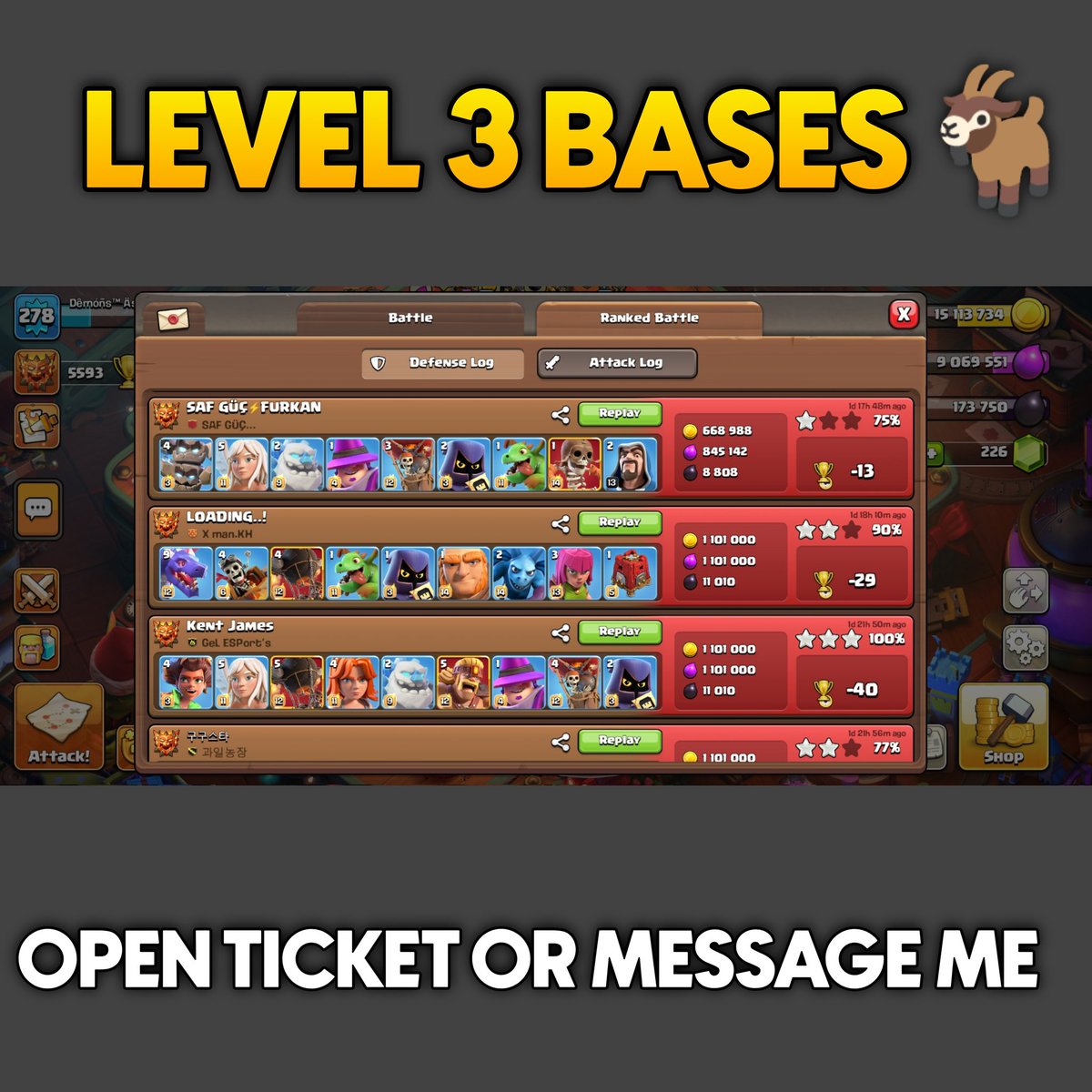 Custom Level Membership Bases Cooking 👨‍🍳 Join Level 3 Membership Here &amp; Get Daily Ranked Mode, War &amp; Esports Best Bases.
youtube.com/channel/UCe43_…

Or Open Ticket on Discord Server -
discord.gg/yh5skEeH6Z

Instagram-
instagram.com/cocdemons?igsh…