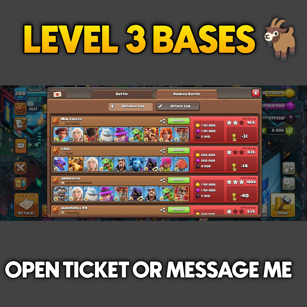 Custom Level Membership Bases Cooking 👨‍🍳 Join Level 3 Membership Here &amp; Get Daily Ranked Mode, War &amp; Esports Best Bases.
youtube.com/channel/UCe43_…

Or Open Ticket on Discord Server -
discord.gg/yh5skEeH6Z

Instagram-
instagram.com/cocdemons?igsh…