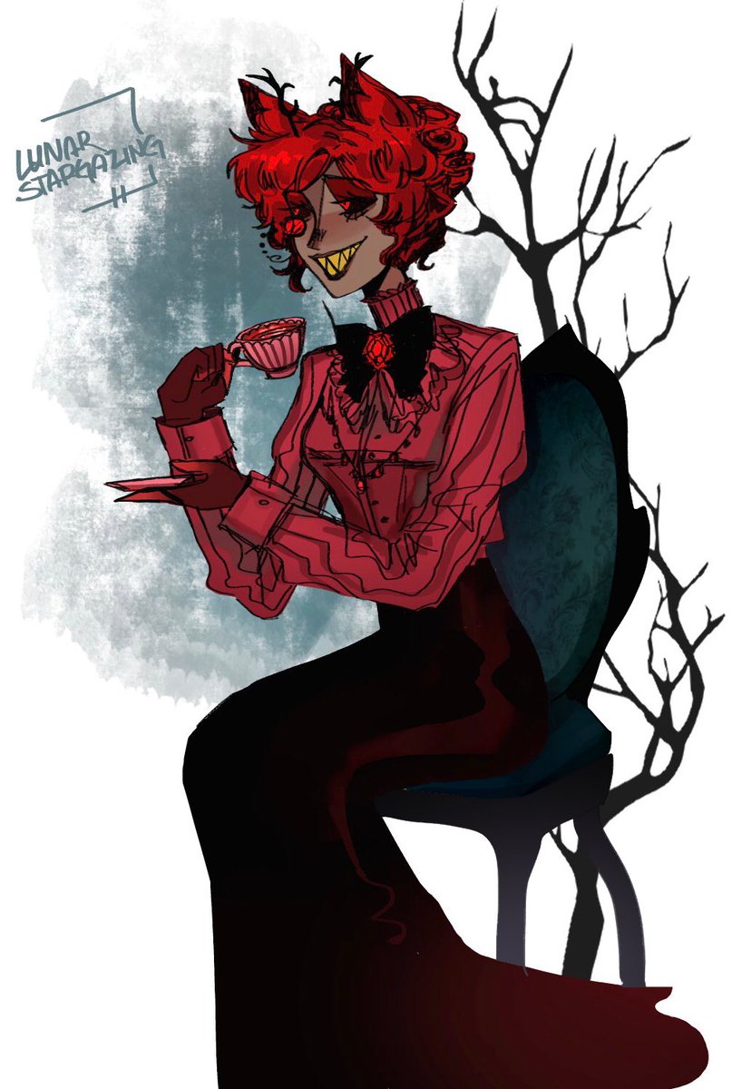 A cup of blood over her rights to her soul?
#Alastor #HazbinHotelFanart