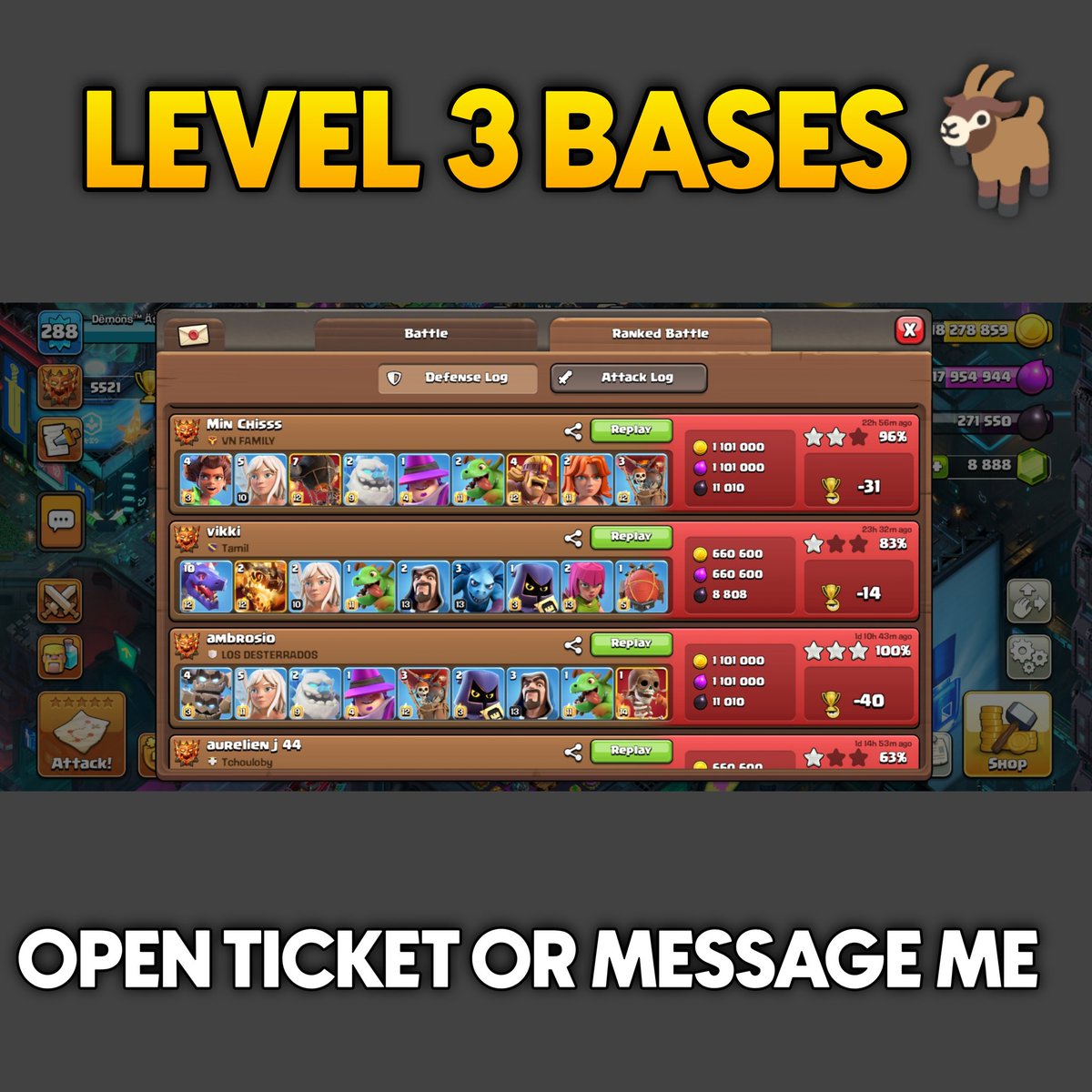 Custom Level Membership Bases Cooking 👨‍🍳 Join Level 3 Membership Here &amp; Get Daily Ranked Mode, War &amp; Esports Best Bases.
youtube.com/channel/UCe43_…

Or Open Ticket on Discord Server -
discord.gg/yh5skEeH6Z

Instagram-
instagram.com/cocdemons?igsh…
