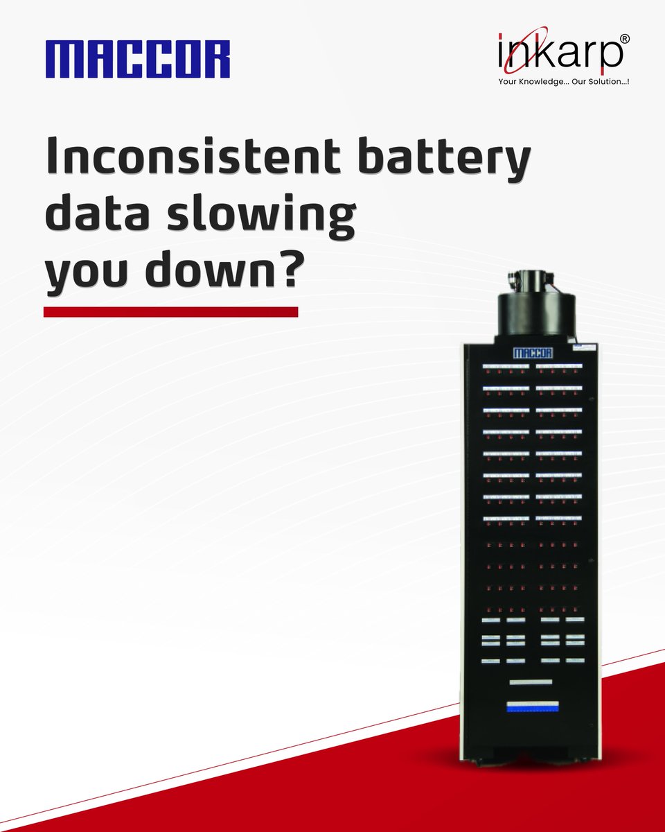 inkarpindia's tweet image. Shifting battery data slows progress.
Unstable curves, drifting voltage, and inconsistent cycling make decisions harder.

The Maccor Series 4000 delivers ultra table channels, fast sampling, and precise control giving you clean repeatable data cycle after cycle.
#BatteryTesting