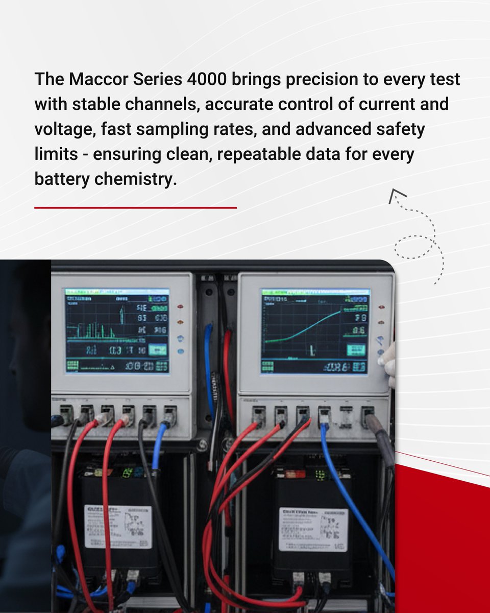 inkarpindia's tweet image. Shifting battery data slows progress.
Unstable curves, drifting voltage, and inconsistent cycling make decisions harder.

The Maccor Series 4000 delivers ultra table channels, fast sampling, and precise control giving you clean repeatable data cycle after cycle.
#BatteryTesting