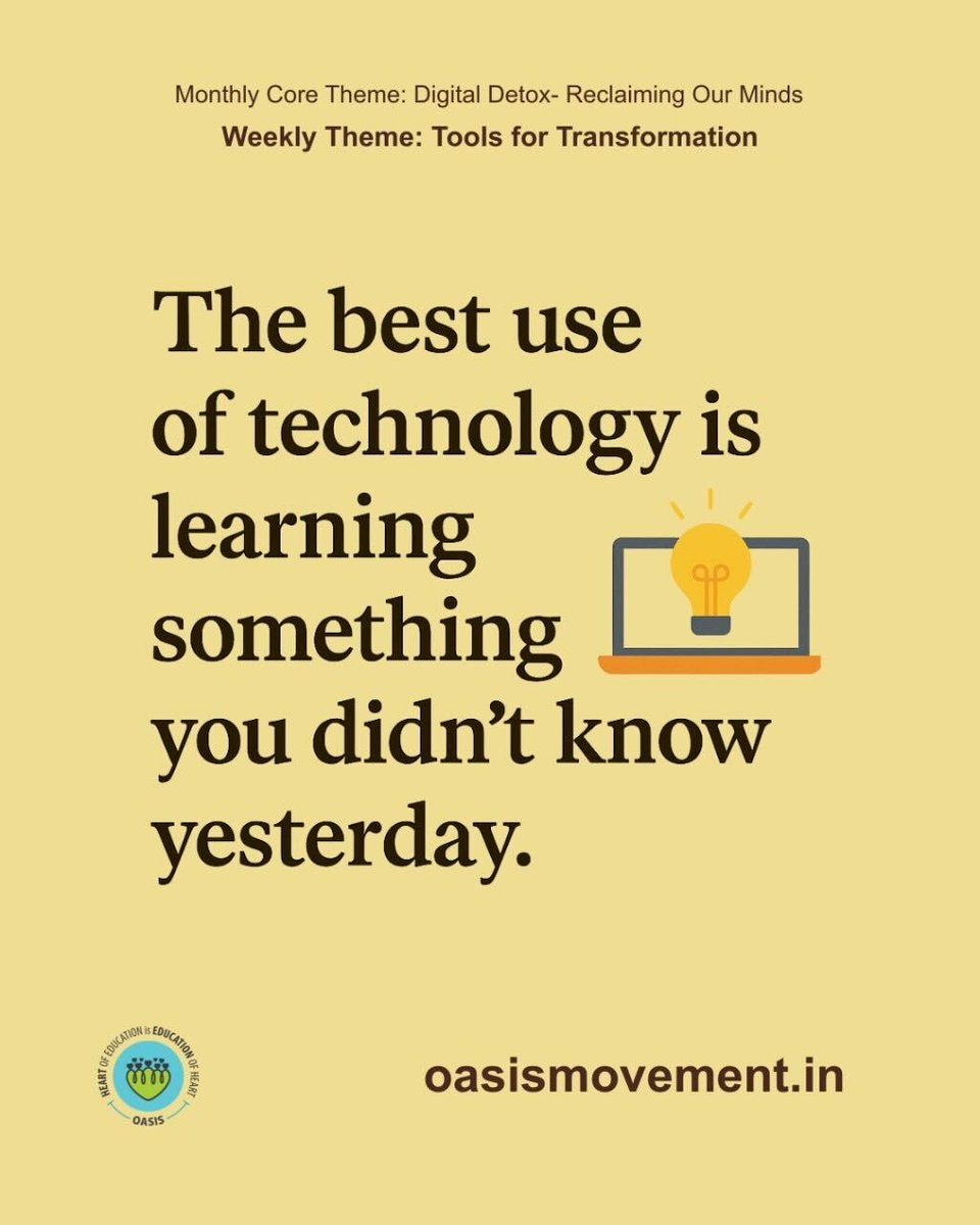 OasisMovement's tweet image. “The best use of tech? Learning something you didn’t know yesterday.”

Today’s challenge:
Learn 1 new skill online — a phrase, a recipe, a concept, or a hack.
Then reflect: Teacher or toy? 🤔

#ToolsForTransformation #MindfulTech #OasisMovement
