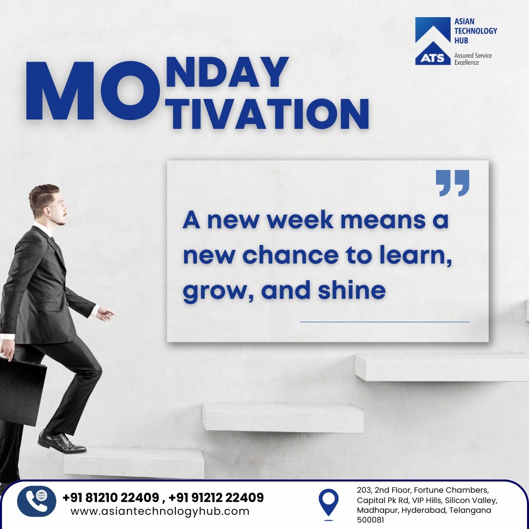 ATS_TechHub's tweet image. 💙 Monday Motivation – Start strong!
A new week means new learning, new skills &amp;amp; new opportunities.
Your IT journey begins here at Asian Technology Hub. 🚀

Register Now 👉 tally.so/r/mREvJQ

#ATH #TechTraining #LearnAndGrow #HyderabadStudents