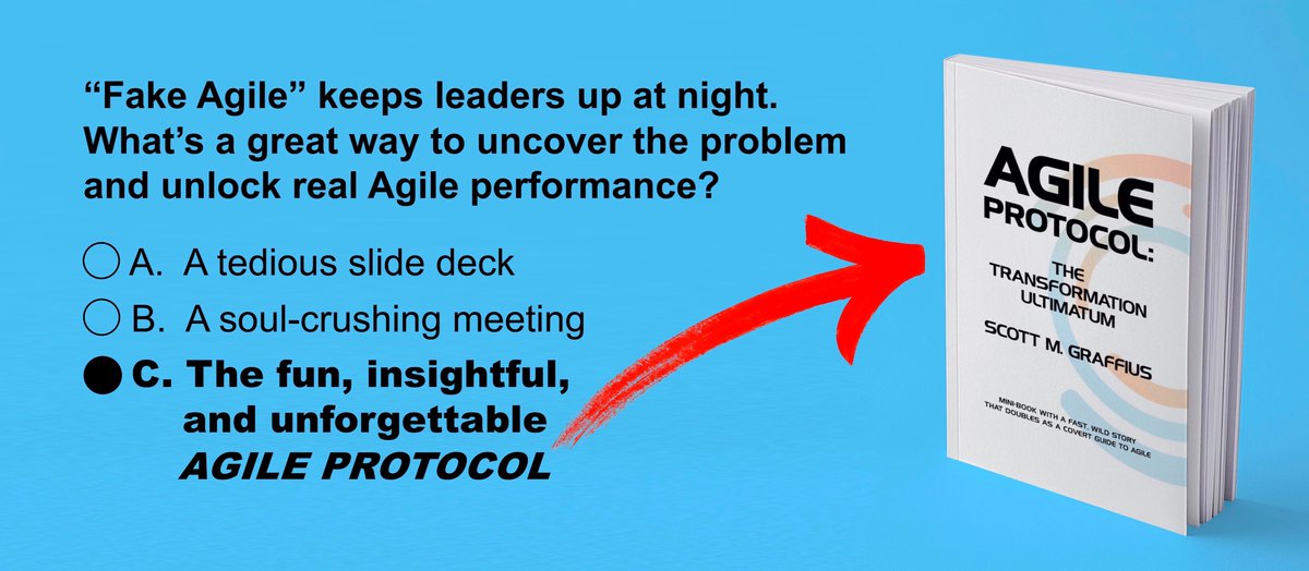 ScottGraffius's tweet image. Q: &quot;Fake Agile&quot; keeps leaders up at night. What&apos;s a great way to uncover the problem and unlock real Agile performance?

A: The fun, insightful, and unforgettable AGILE PROTOCOL.

Get the book on Amazon → amzn.to/4aa86kg

#Agile #Scrum #AgileTransformation