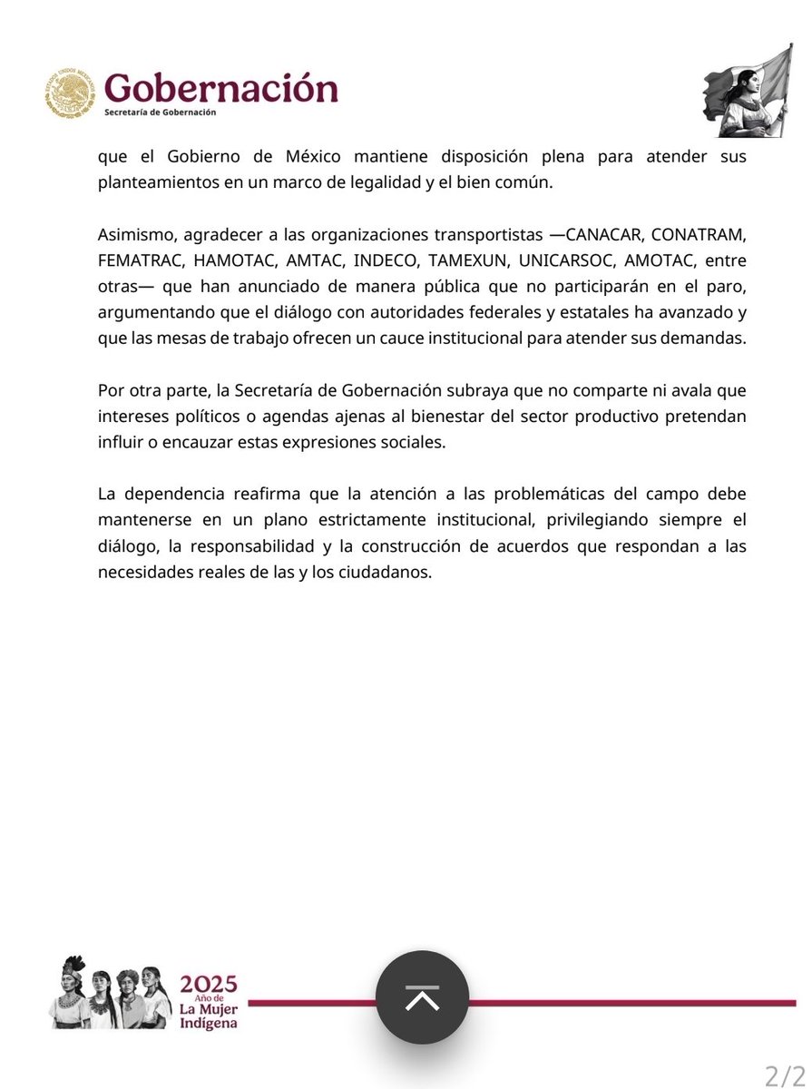 Ante el anuncio de posibles bloqueos por parte de transportistas y productores para el 24 de noviembre, reiteramos nuestra total disposición al diálogo y hacemos un llamado a privilegiar el entendimiento para evitar afectaciones a la ciudadanía.

<a href="/Agricultura_mex/">Secretaría de Agricultura y Desarrollo Rural</a> participará en