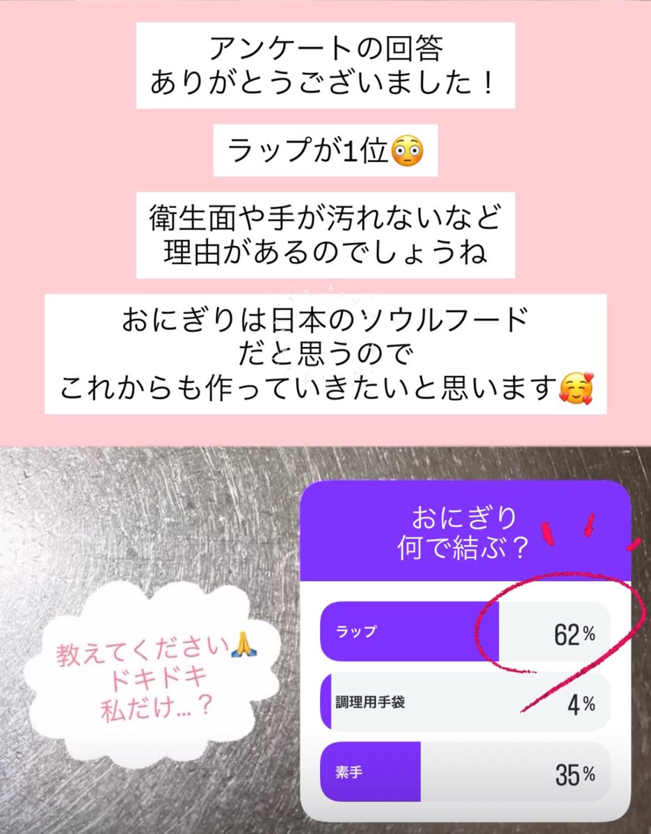 h_i_r_o_m_i_'s tweet image. 先日娘から聞いて驚愕したのが、お友だちの家ではみんなおにぎりをラップでにぎるということ😳家族用にも！？とびっくりしたのでInstagramでアンケートとったらやっぱりラップが1位でした。手がベタつかない、母親がやっていたからなど理由はいろいろ。なるほどと思った結果でした🥰

#OnigiriActhion