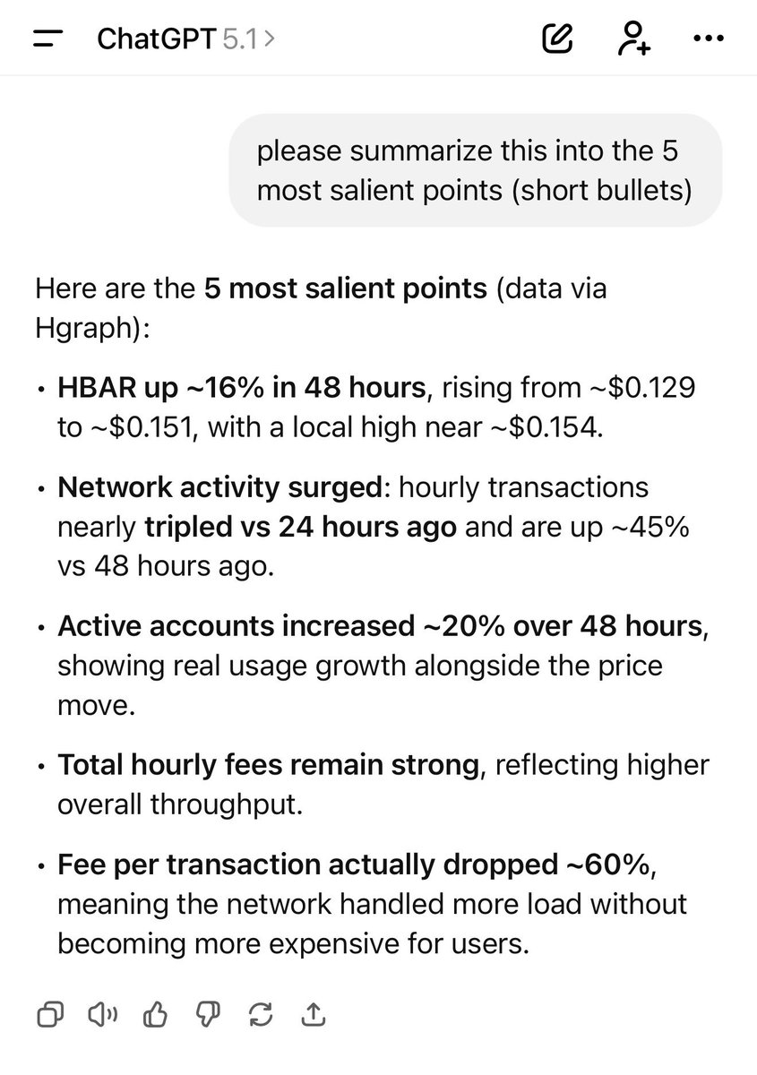 itsbrandond's tweet image. analysis of the @hedera network is 10000% easier and more fun with the @hgraph MCP server connected to ChatGPT 😎

HBAR price recovering strongly