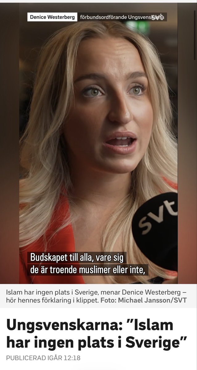 Freudiansk felsägning? Eller kanske inte.

Ungsvenskarnas förbundsordförande Denice Westerberg kritiserar först ’islamism’ i sitt tal och sen avslutar med: 

”Islam har ingen plats i Sverige”

Det är uppenbart för oss muslimer iallafall att det finns ingen skillnad mellan