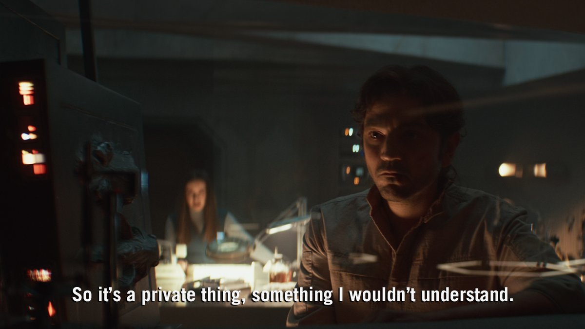 jeronandor's tweet image. I&apos;ve seen this scene be interpreted as Kleya talking down to Cassian when in reality, she&apos;s pulling him out of his despair the way she knows how. She understands him. It&apos;s abrasive, but she gets through to him. She was raised by Luthen, evident in the way she communicates