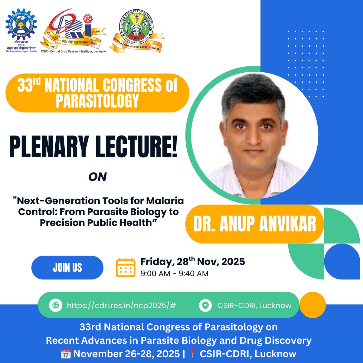 cdriacademy's tweet image. 🎉 #NCP2025 — Only 2 days to go!
We’re excited to host Dr. Anup Anvikar, Director, NIMR Delhi, who will deliver an insightful talk this Friday  . Don’t miss it! @nimr_delhi @CSIR_CDRI 
#NCP2025