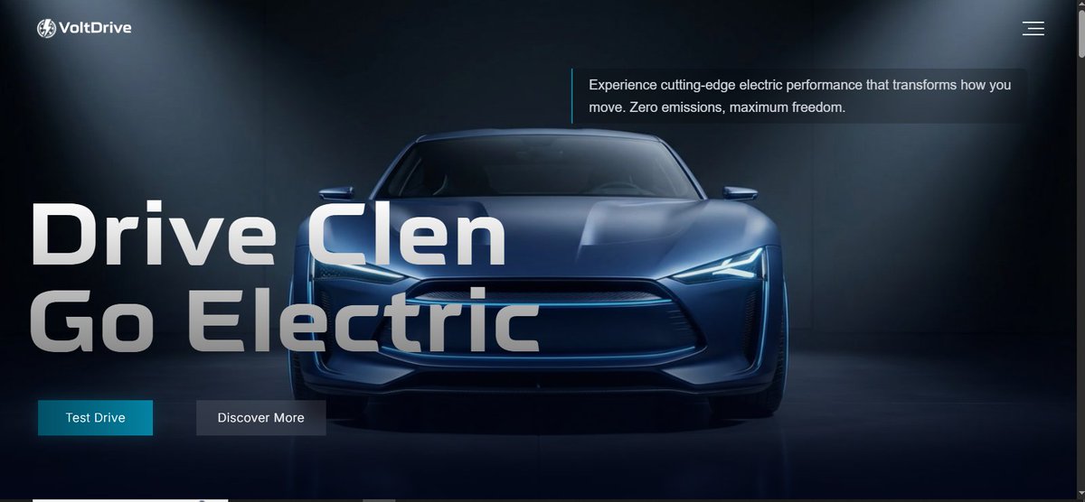 Akkikr640138's tweet image. I&apos;m excited to share my new personal frontend project — a modern Electric Vehicle Landing Page built to explore clean UI, bold typography, futuristic visual style, and smooth animations.

#FrontendDevelopment #React #TailwindCSS #WebDesign #PortfolioProject #DeveloperJourney #UI