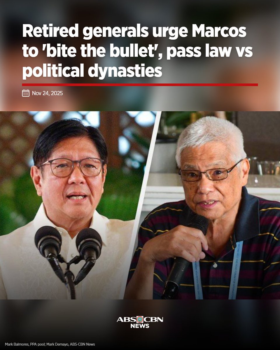 ABSCBNNews's tweet photo. A group of retired military officials said curbing corruption must come hand in hand with putting a stop to political dynasties.

READ: https://t.co/5f2YfMn4Hk https://t.co/PpkBbeSitP