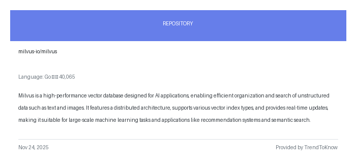 aitrendings's tweet image. milvus-io/milvus

💻 Go

#Milvus #VectorDatabase #AIApplications #OpenSource #GoLang

🔗 trendtoknow.ai